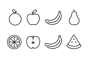 Simple Line Art of Fruits a Clean and Modern Design Featuring Orange Apple Banana Pear and Watermelon Suitable for Various Creative Projects and Visual Representations vector 