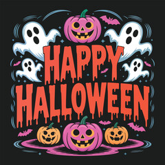 Whimsical Halloween Greetings with Spooky Ghosts and Smiling Pumpkins A Festive Celebration of the Spooky Season with Vibrant Colors and Playful Designs for Holiday Fun
