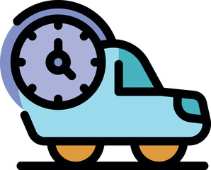 Car carrying a clock representing on time delivery service, perfect for logistics and transportation businesses