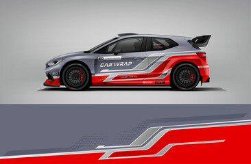 Obraz premium Racing Car Wrap Livery Design With Red Stripe and Gray Color.Livery Vector EPS Printable File