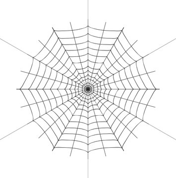 Black spiderweb illustration on transparent background, ideal for Halloween designs, spooky crafts, party invitations, decorations, and digital use.