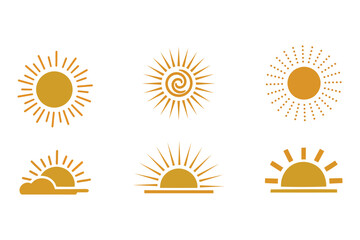 Golden Sun Icons A Collection of Radiant Solar Designs and Symbols Depicting Sunshine Sunrise and Celestial Energy Showcasing a Variety of Artistic Expressions vector 