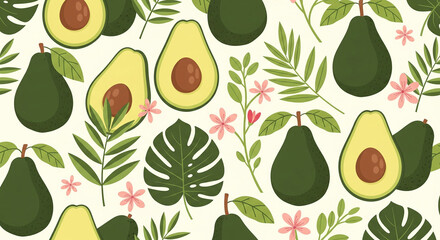 Obraz premium Tropical Avocado Illustration Repeating Design for Fabric
