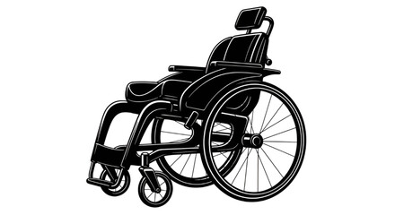 A clear black silhouette vector illustration of a standard manual wheelchair, isolated on a white background.