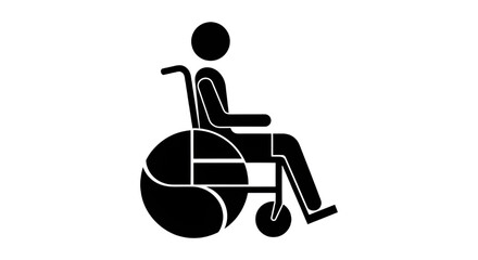 A universal black silhouette icon of a person using a wheelchair, representing accessibility and disability.