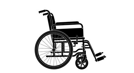 A clear black silhouette vector illustration of a standard manual wheelchair, isolated on a white background.