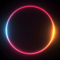 Obraz premium A vibrant neon circle with a gradient of blue pink and yellow against a dark black background space