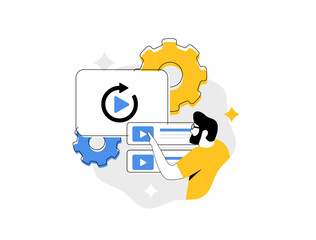 Suggested video feature highlights video suggestion seo concept. Social media online platform recommends relevant video clips to users improving visibility and audience engagement vector illustration.