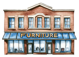 Obraz premium PNG American retail building illustration furniture brick.
