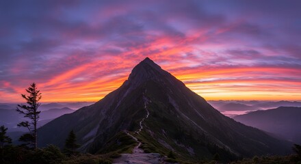 Mountain peak sunset panorama