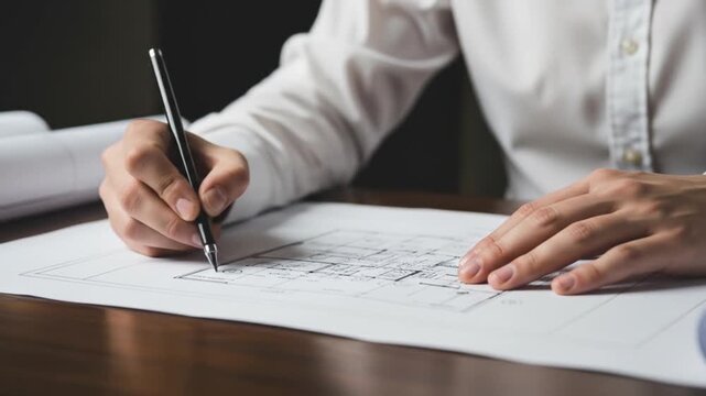 Architect Working on House Floor Plan Design