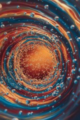 Vibrant Abstract Swirl of Colors and Bubbles in Liquid.
