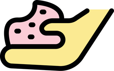 Cartoon hand holding a bitten cookie with chocolate chips