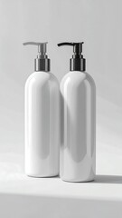 Two blank bottles of lotion, one white, one black