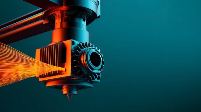 Technological Precision: A dynamic image showcasing cutting-edge engineering, featuring a close-up of a high-tech machine, emitting sparks against a teal backdrop. 