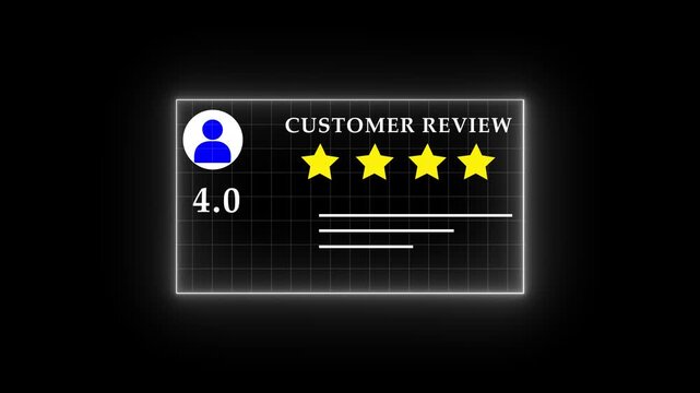 Animation customer review concept, character giving Four-star feedback. Customer satisfaction review, 4star good review icon on black screen.