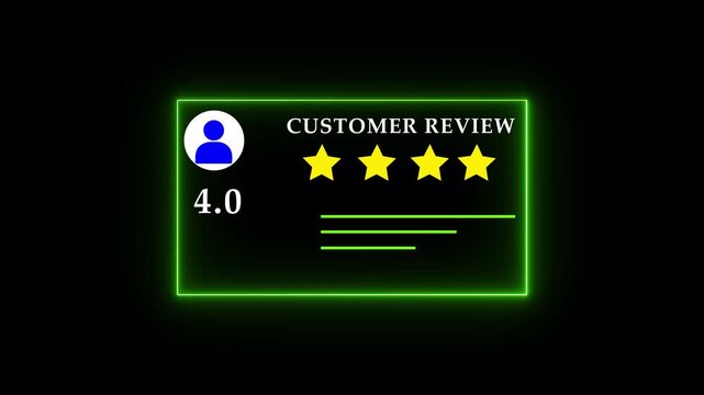 Animation customer review concept, character giving Four-star feedback. Customer satisfaction review, 4star good review icon on black screen.