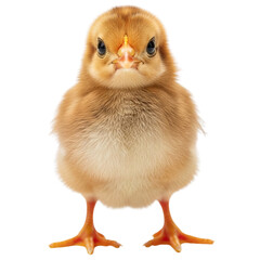 Adorable fluffy baby chick standing front view isolated on white background