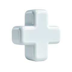 Obraz premium A three-dimensional, light-blue, glossy plus symbol, rendered with soft, rounded edges and subtle beveling