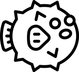 Simple line drawing of a puffer fish inflating its body, showcasing its unique defense mechanism