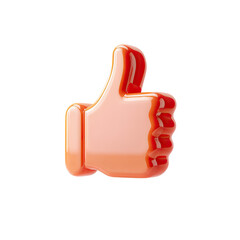 Fototapeta premium A glossy, peach-toned 3D rendering of a thumbs-up gesture, slightly shadowed, with a reddish-orange highlight