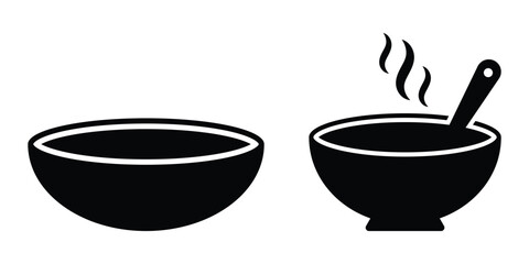Minimalist dining symbols, Elegant black vector of paired bowls suitable for restaurant or food app icons.