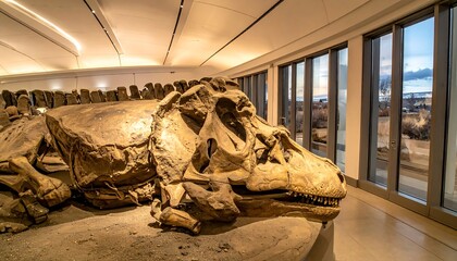 Dinosaur fossil exhibit in modern museum
