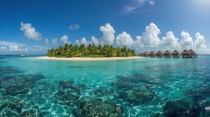 Tropical Island Paradise Overwater Bungalows Crystal Clear Water