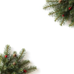 Christmas composition with pine branches isolated on white background.