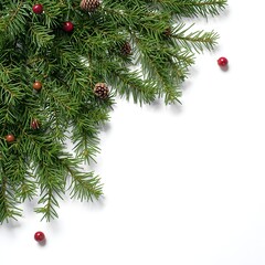 Christmas composition with pine branches isolated on white background.