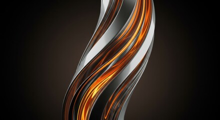 Abstract metallic sculpture with glowing orange energy inside