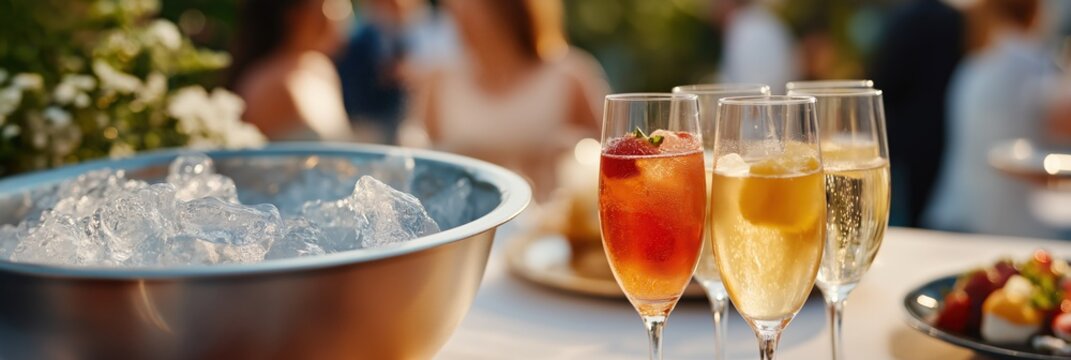 Outdoor summer party with refreshing cocktails and ice bucket