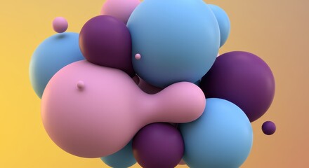 Abstract cluster of soft, rounded spheres in pastel pink, blue, and purple