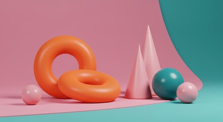 Abstract 3d render of geometric shapes in pastel colors