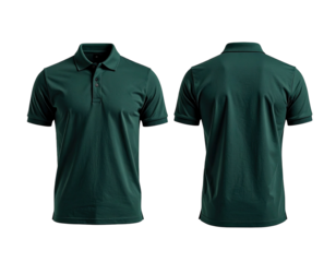 Dark teal polo shirt, front and back views
