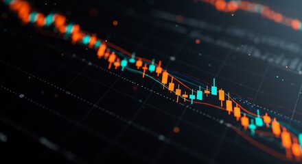 Abstract Candlestick Chart Displaying Financial Market Data on Dark Background