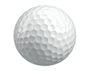 A white golf ball, perfectly round, features dimples
