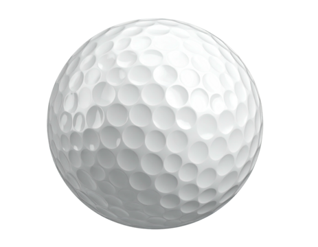 A white golf ball, perfectly round, features dimples