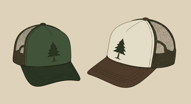 Vintage Trucker Cap Set with Pine Tree Logo