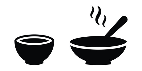 Bowl icon vector template illustration design. Minimal black silhouette of empty and full dining bowl for kitchen or restaurant designs.