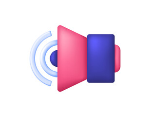 Illustration of a speaker symbol with sound wave symbols. Audio system concept. raise or increase the volume of the sound. 3D style design. Symbol, icon, element, white background.