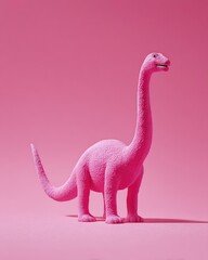 Pink Brachiosaurus Doll on Pink Background, Cute Minimalist Decor Element