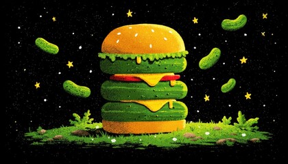 Cosmic double burger with pickles