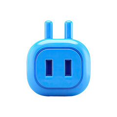 Obraz premium Glossy, light-blue, rounded-rectangular electrical plug icon with two prongs