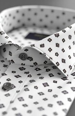 Close-up of a white dress shirt with a dark-brown diamond pattern