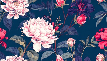 Floral pattern, dark background, lush flowers