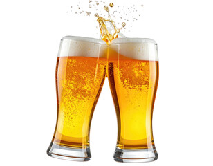 Two beer glasses clinking, frothy beer splash (1)