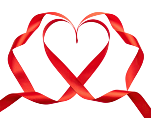 Two red ribbons intertwined to form hearts on a black background