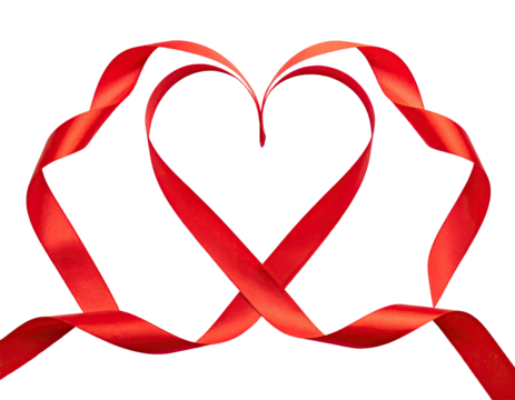 Two red ribbons intertwined to form hearts on a black background - Powered by Adobe