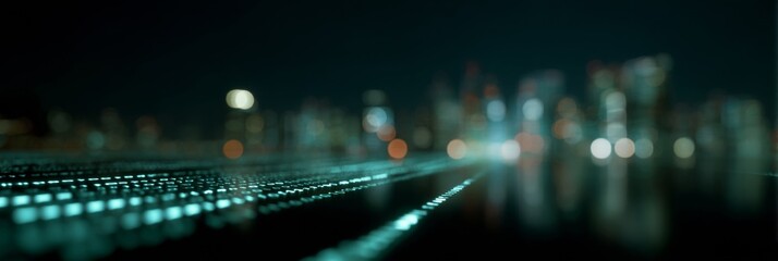 Glowing cityscape whispers digital symphonies, techno-luminosity sparks Cyber Monday buzz, invoking futuristic urban nights, tech dreams